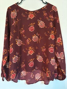 Papermoon Burgundy Boho Floral Flowy High Low Top M